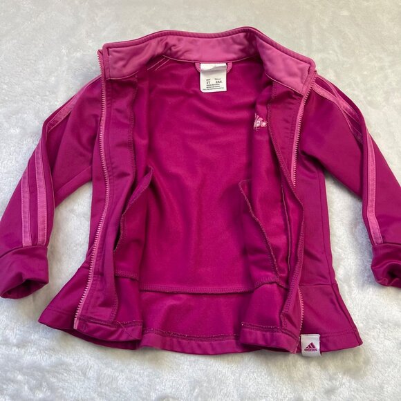 Adidas Track Jacket Toddler Girls Size 2T Lightweight Pink‎ 3 Lines Sleeves FLAW - Picture 4 of 11